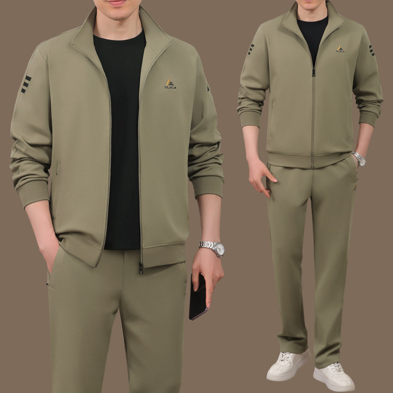 运动套装男春秋季新款爸爸休闲卫衣三件套中老年运动服男跑步锻炼