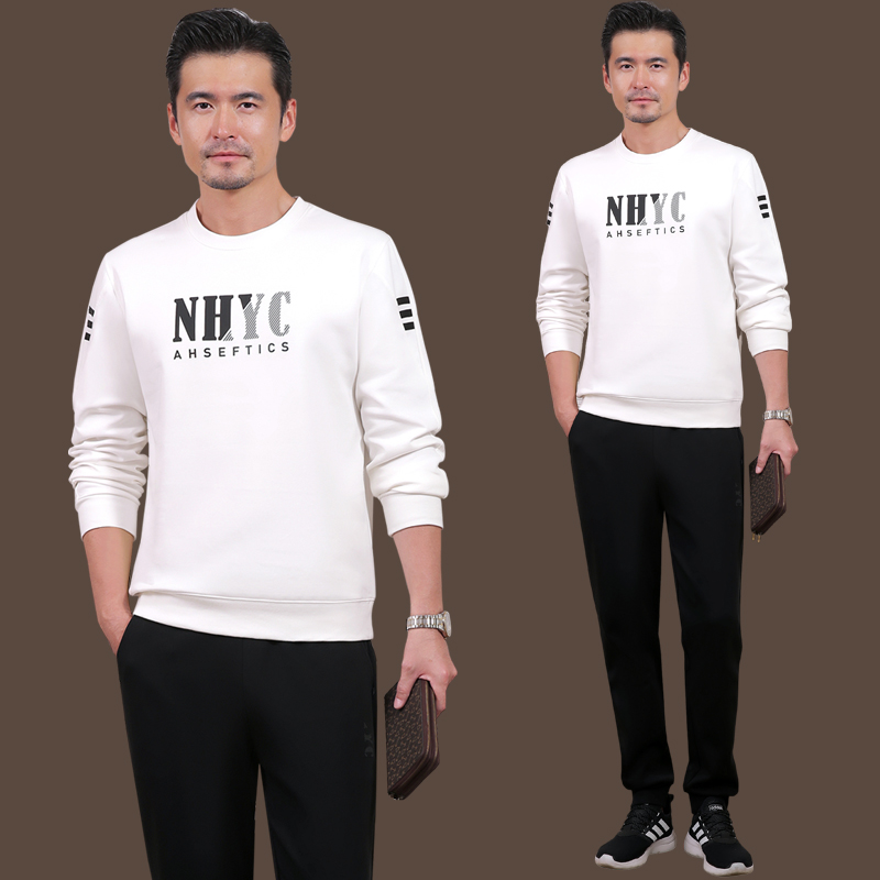 中老年运动服套装男士春秋季爸爸长袖圆领套头中年休闲春装两件套