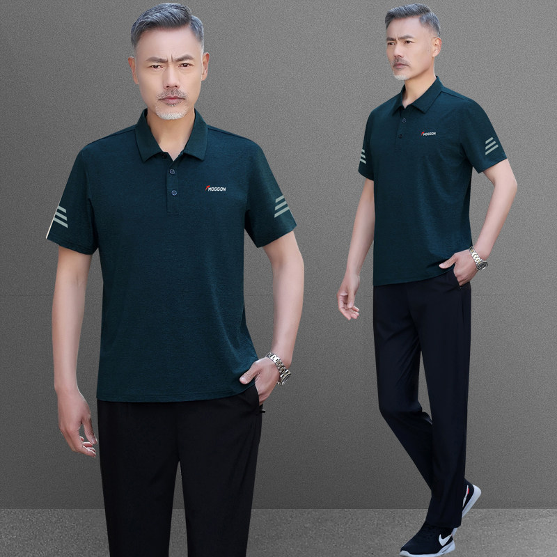 2025新款爸爸夏装冰丝父亲夏天速干衣服运动套装男中老年短袖t恤