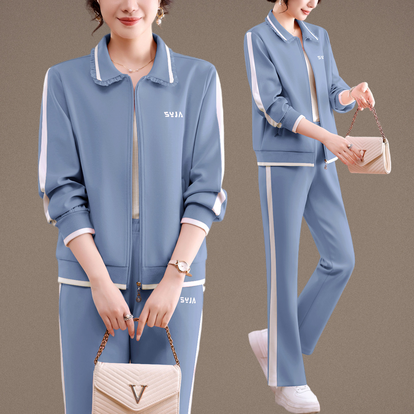 50岁妈妈春装外套洋气减龄2026新款中老年女人春秋时尚运动服套装