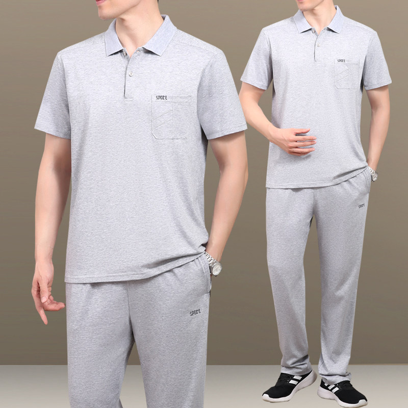 男士短袖t恤爸爸夏装套装男2025夏季男中老年大码休闲运动服父亲