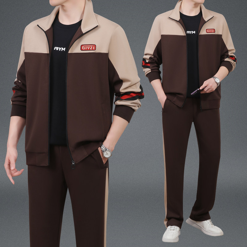 爸爸春装运动套装男士三件套2025新款中老年时尚休闲外套宽松服装