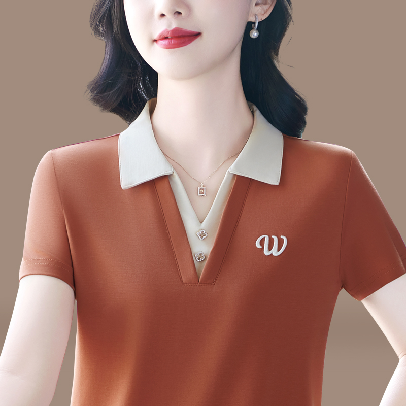 短袖女t恤夏季时尚洋气韩版宽松慵懒风小个子POLO领正肩别致上衣