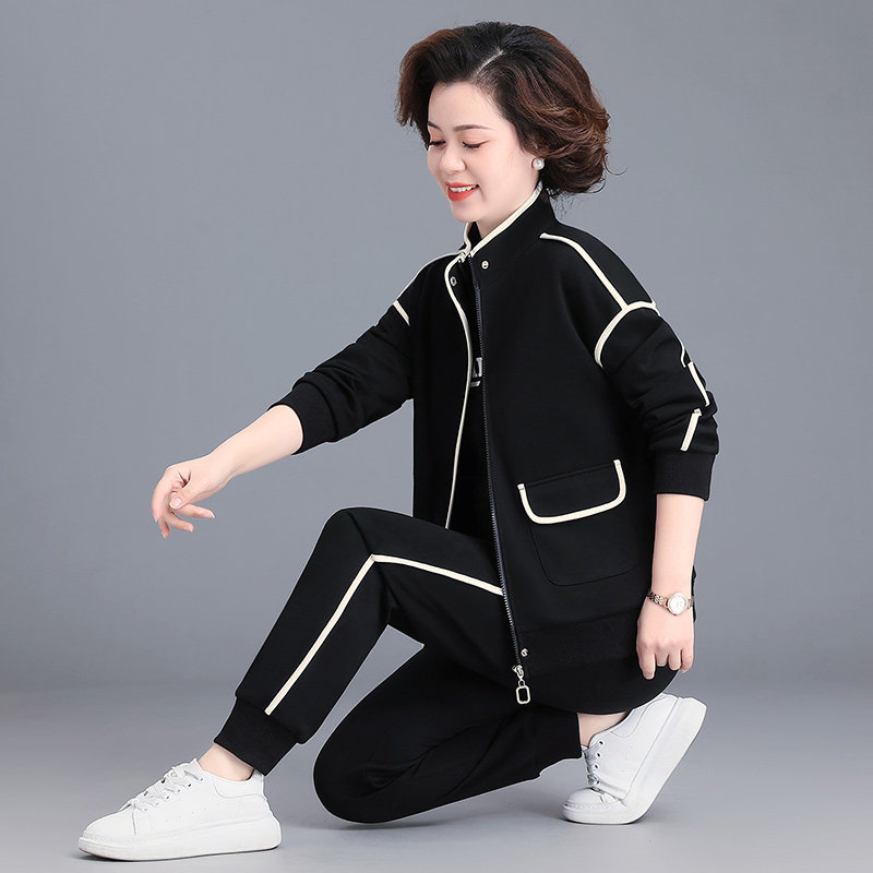 中年妈妈春装外套气质大码中老年运动服套装女春秋季洋气卫衣新款