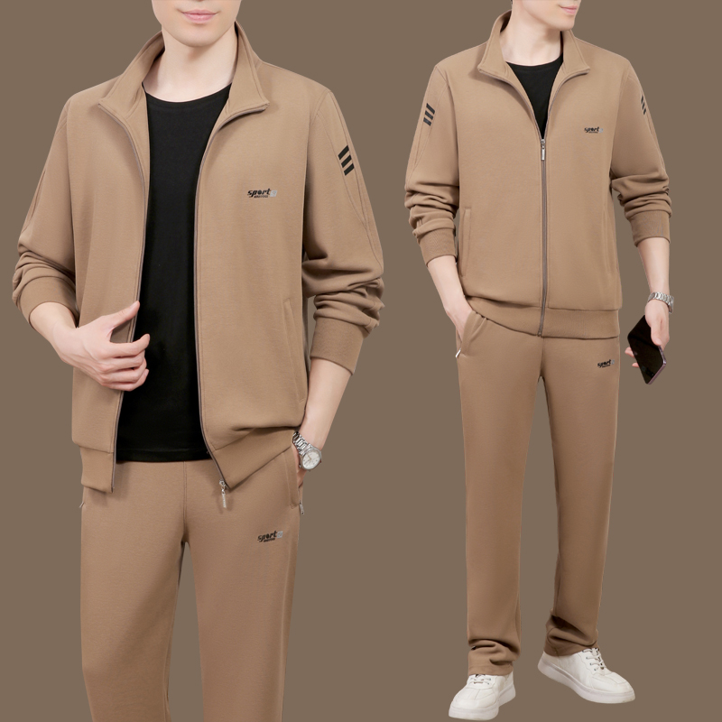 中年运动服套装男士秋冬加绒外套