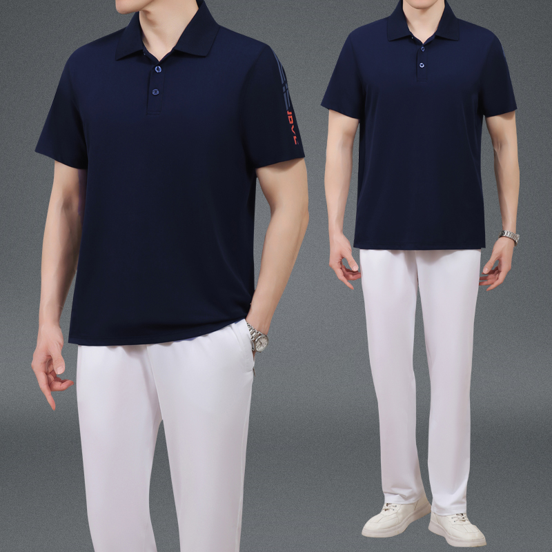 爸爸夏装套装冰丝时尚中年男装短袖POLO衫50岁60中老年运动套装男