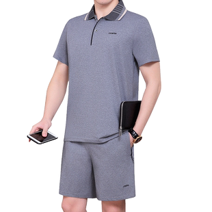 中年男士夏季短袖长裤夏款运动套装中老年休闲运动服爸爸夏天半袖