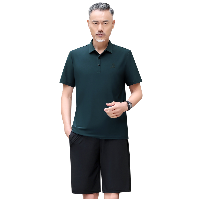 爸爸夏装新款男冰丝短袖短裤套装