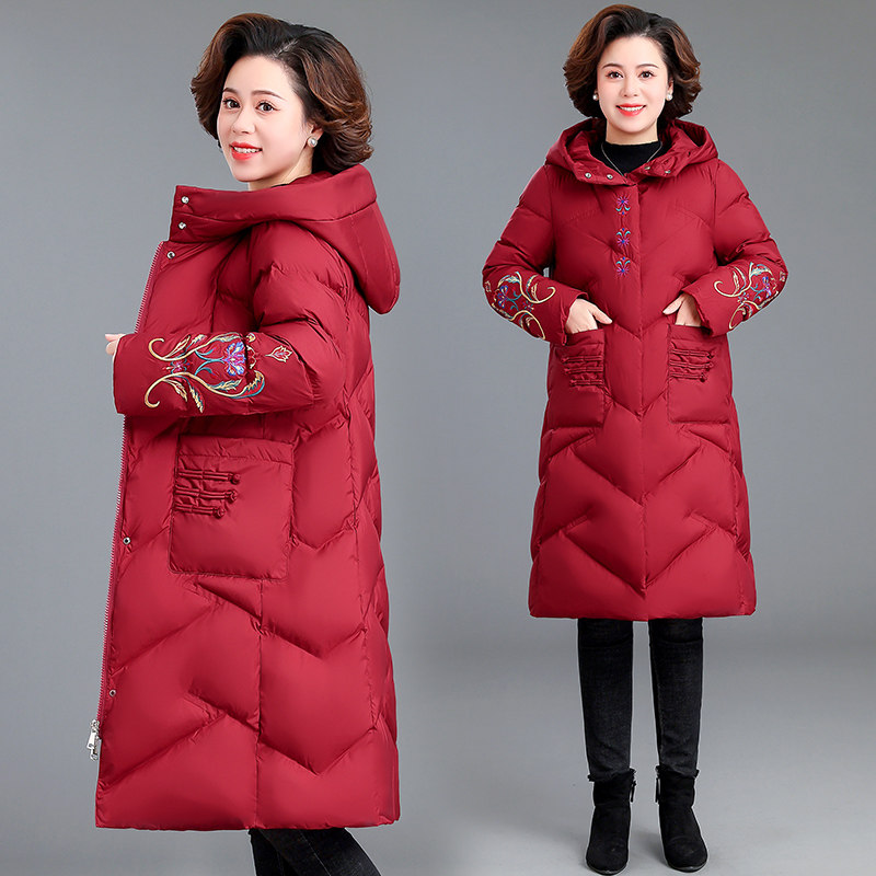 妈妈民族风绣花羽绒棉服冬装中长款棉衣中老年女秋冬大码棉袄外套,女装/女士精品,中老年女装,淘宝优惠券,粉丝福利购,淘宝优惠卷