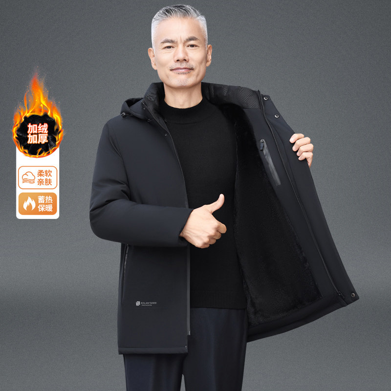 爸爸冬装外套加绒加厚加毛中年男