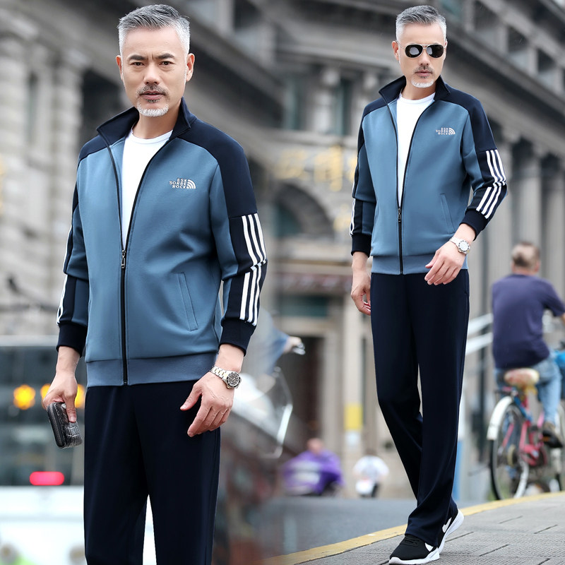中老年男士运动衣服套装春秋款休闲爸爸春装运动套装两件套一套男