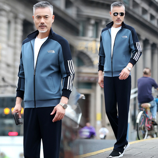 中老年男士运动衣服套装春秋款休闲爸爸春装运动套装两件套一套男