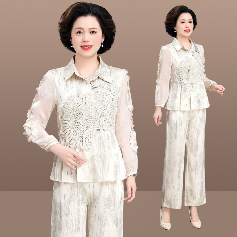 2025新款妈妈装春季时尚套装洋气上衣中老年女装春秋款显瘦两件套