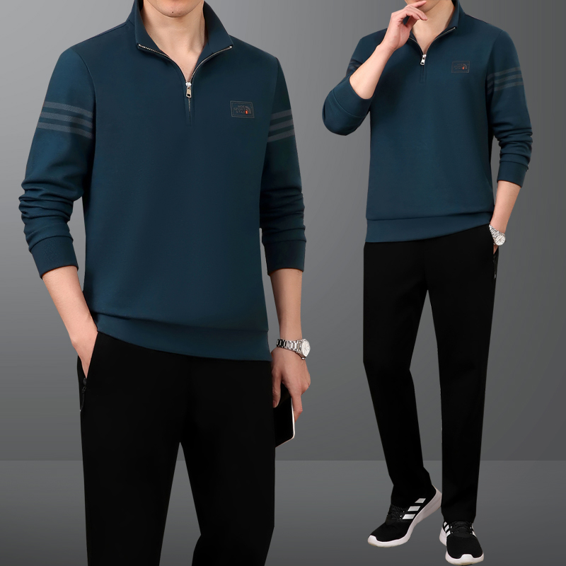 中年男士运动服套装男春秋季2025新款爸爸装中老年棉质休闲两件套