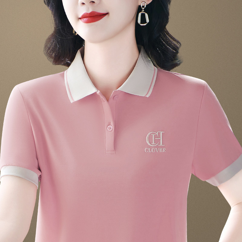 翻领短袖t恤女2025夏季新款中年polo衫冰丝运动上衣休闲半袖夏装