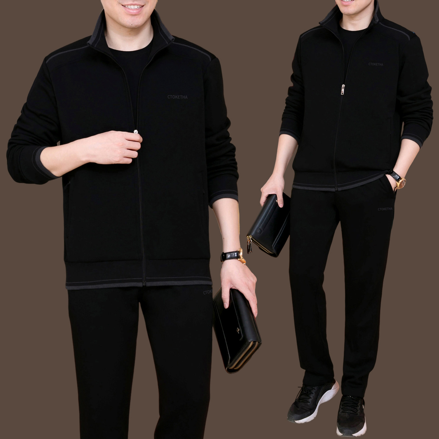 高档中老年运动套装男春秋爸爸休闲三件套跑步服锻炼运动服卫衣棉