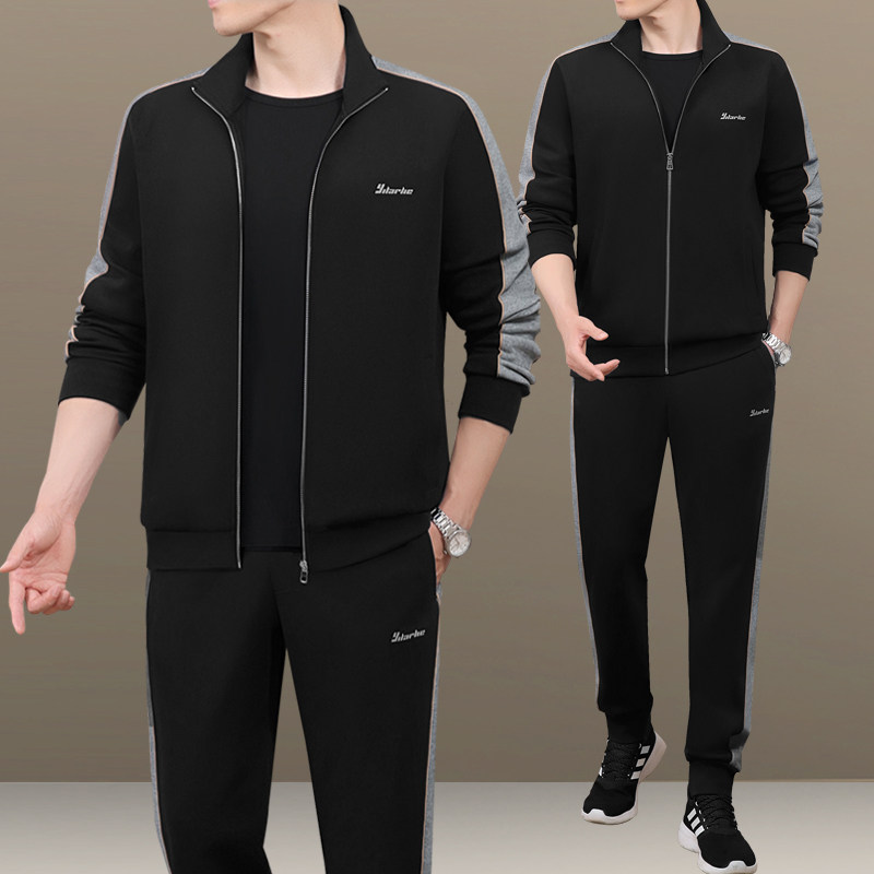 中老年运动套装男士春秋季三件套2025新款爸爸春装休闲运动服套装