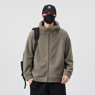 摇粒绒连帽外套男春秋季2025新款纯色百搭男生加厚冬装夹克上衣潮