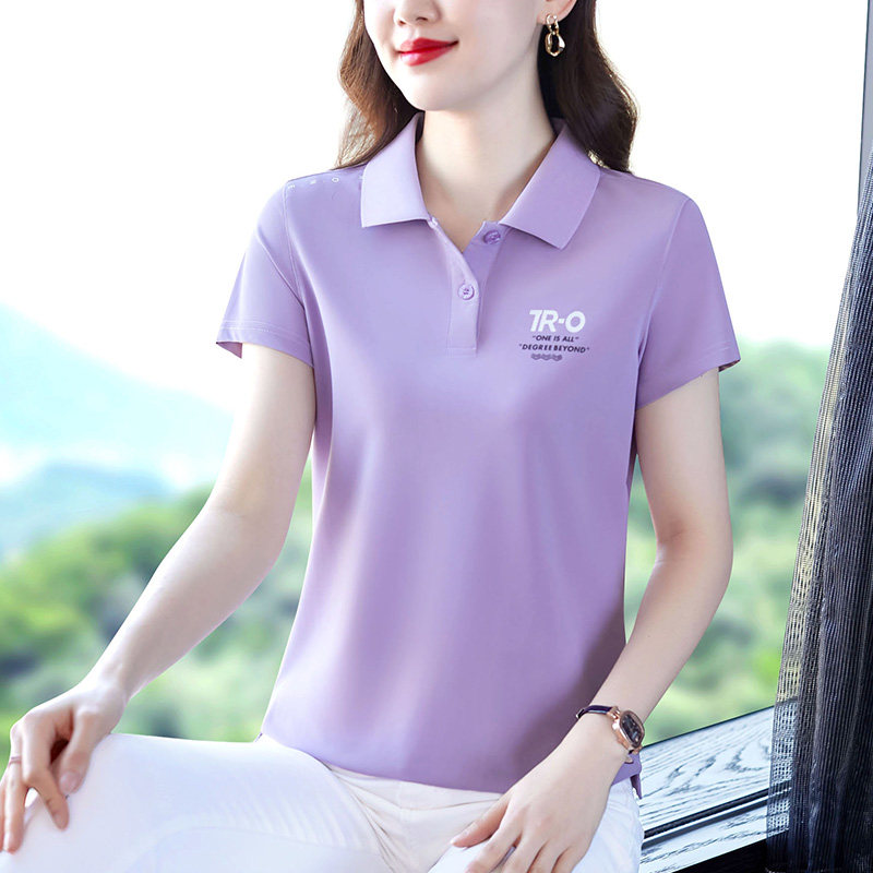 中年女士短袖t恤女夏装新款品牌时尚夏季大码高端polo衫薄款别致