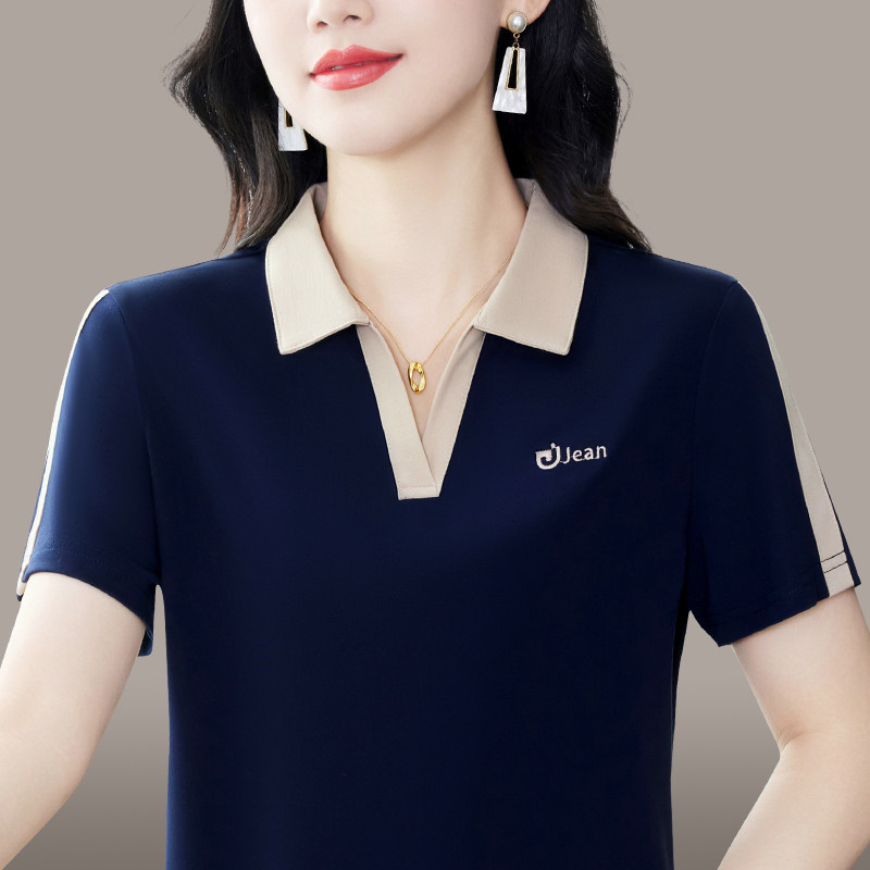 时尚气质翻领短袖T恤女夏季2025新款百搭休闲POLO衫运动上衣夏装