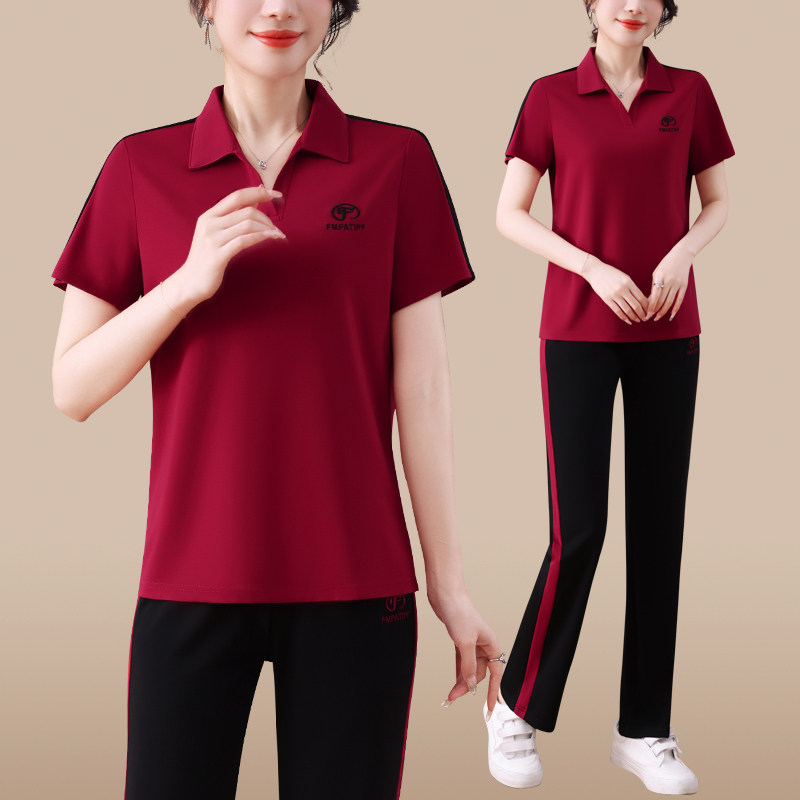 妈妈夏装休闲套装洋气新款中老年女装夏季短袖上衣宽松运动两件套