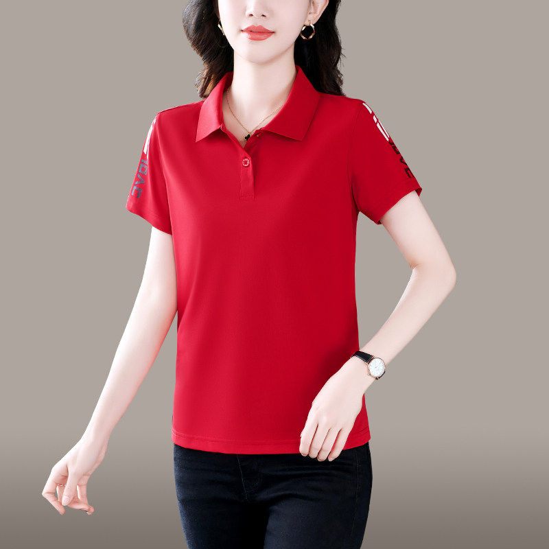冰丝短袖T恤女2025夏季新款珠地大码休闲POLO衫团购薄款翻领上衣