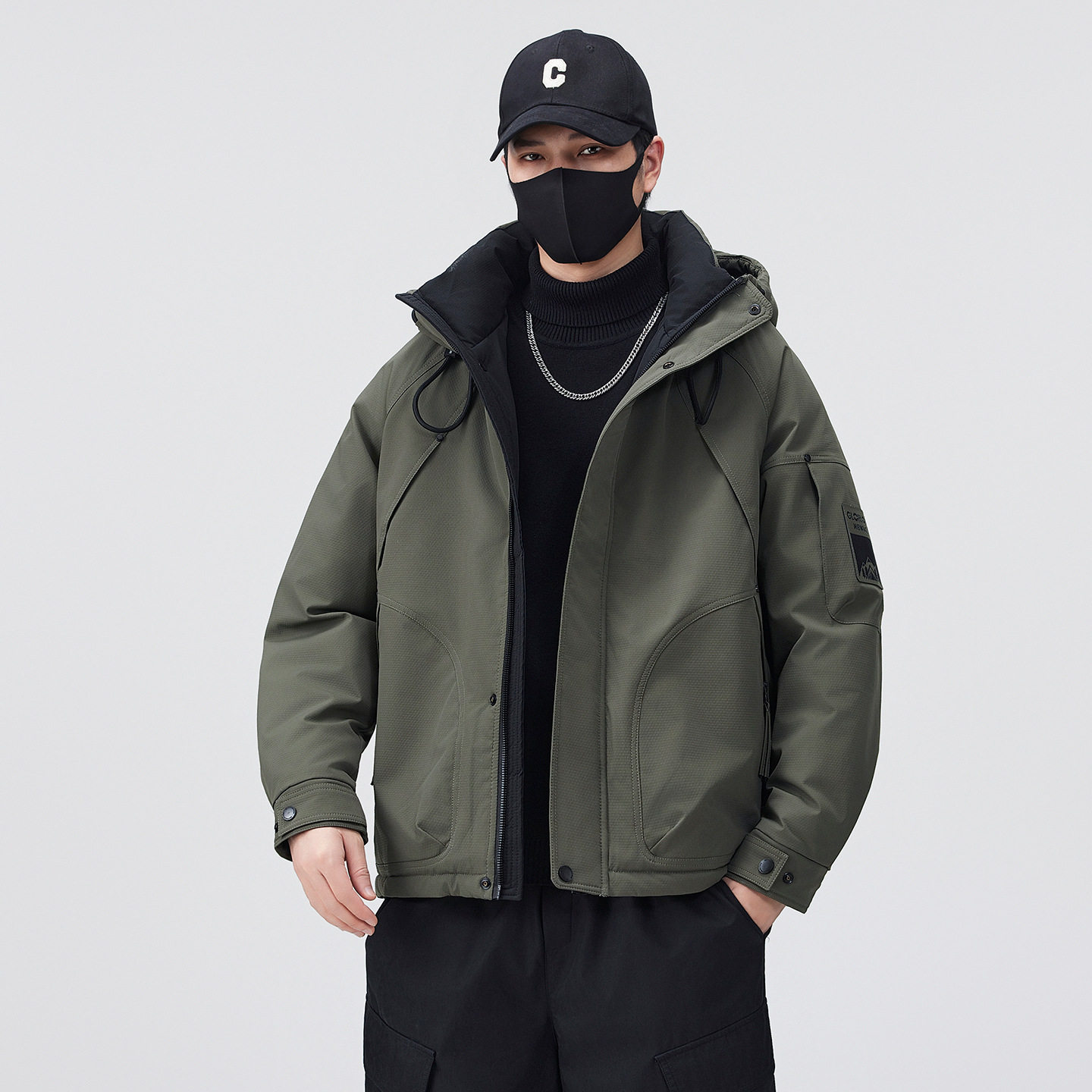 冬季白鸭绒羽绒服男休闲连帽高级感加厚夹克保暖防风撞色冲锋外套