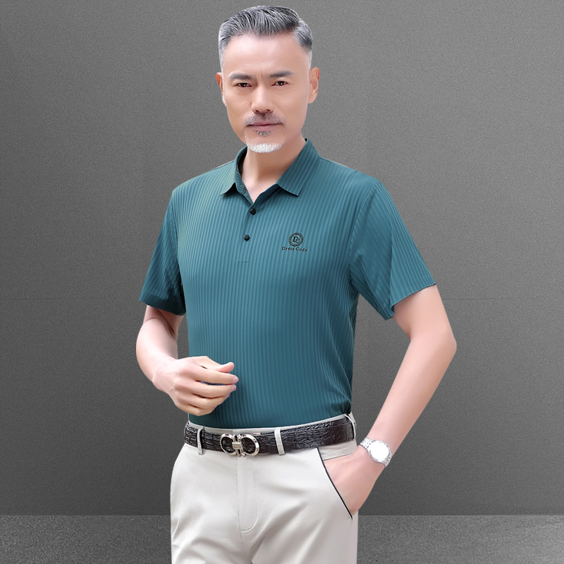 爸爸夏装中年男士短袖t恤冰丝2025新款中老年男装夏季父亲节衣服