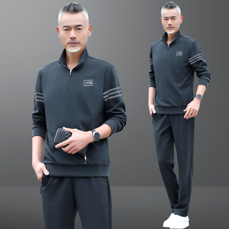 爸爸春装中老年运动服套装男春秋季新款中年男士卫衣父亲休闲衣服