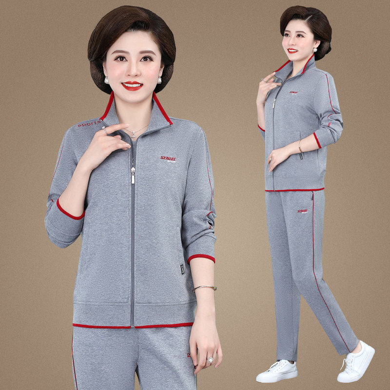 妈妈秋装外套洋气上衣中年妇女休闲两件套中老年运动服套装女春秋