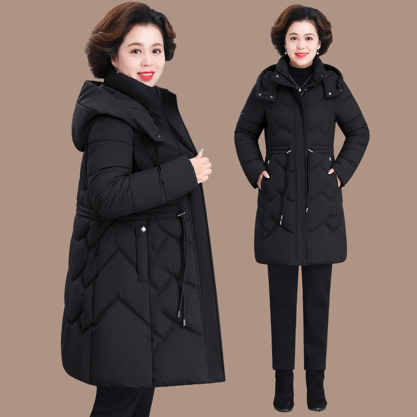 中年妈妈装冬装外套中长款韩版收腰棉袄中老年女秋冬高贵羽绒棉服