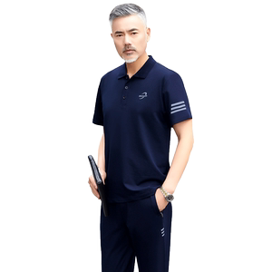 爸爸夏装新款男纯棉短袖短裤套装