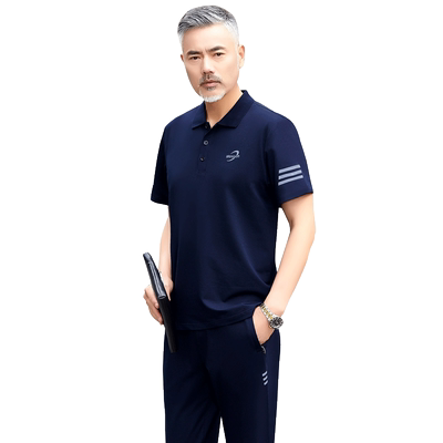 爸爸夏装新款男纯棉短袖短裤套装