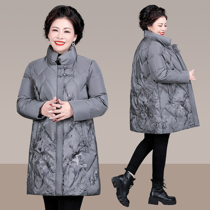 中老年人羽绒棉服女中长款冬季棉袄妈妈本命年衣服女红色冬装外套