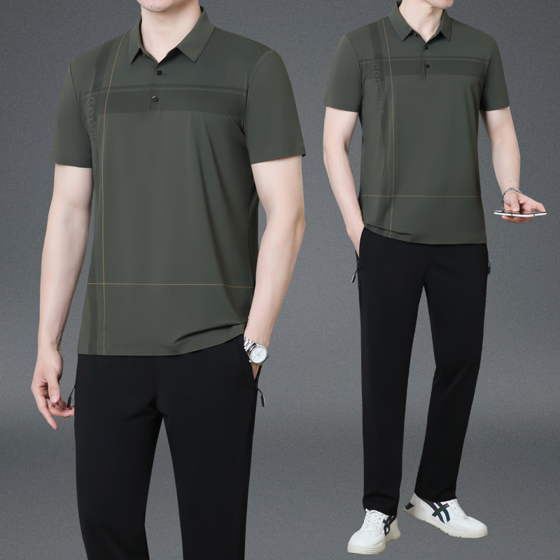 爸爸夏装套装新款时尚中年男装短袖POLO衫50岁60中老年运动套装男
