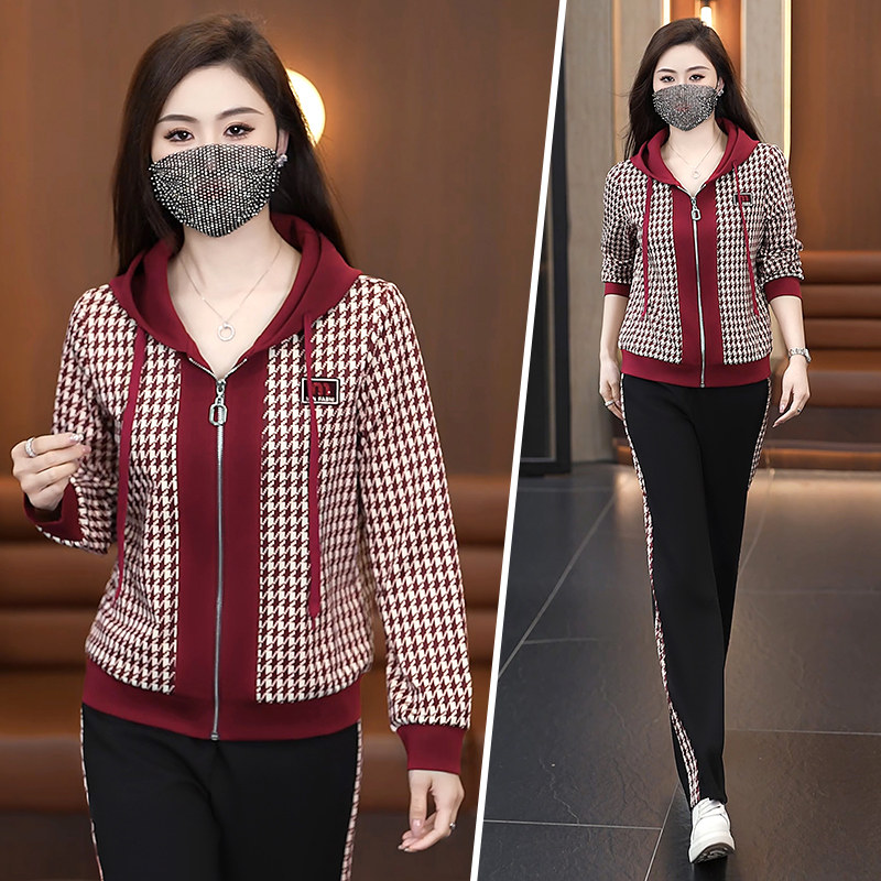 时尚妈妈装连帽外套运动服套装女款2025春季新款时尚休闲两件套潮