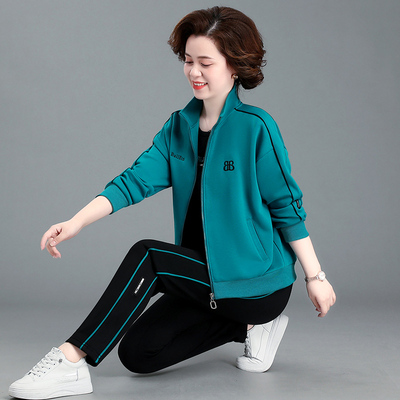 品牌妈妈春秋装洋气外套2025新款中老年人女装奶奶装运动服套装女