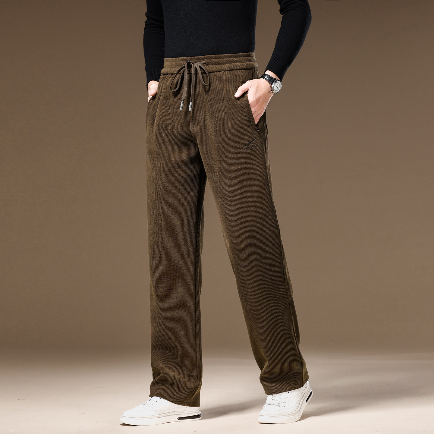 灯芯绒秋冬款男士休闲裤直筒宽松条绒裤中老年爸爸冬季加绒男裤子