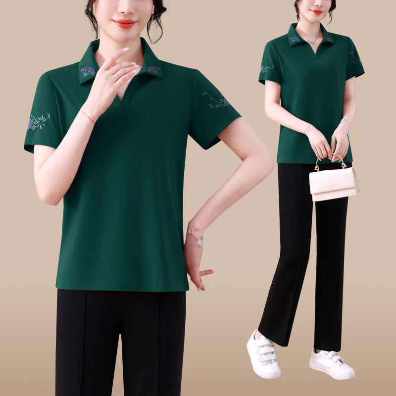 妈妈夏装套装洋气大码新款中老年人短袖T恤2025上衣运动服女夏季
