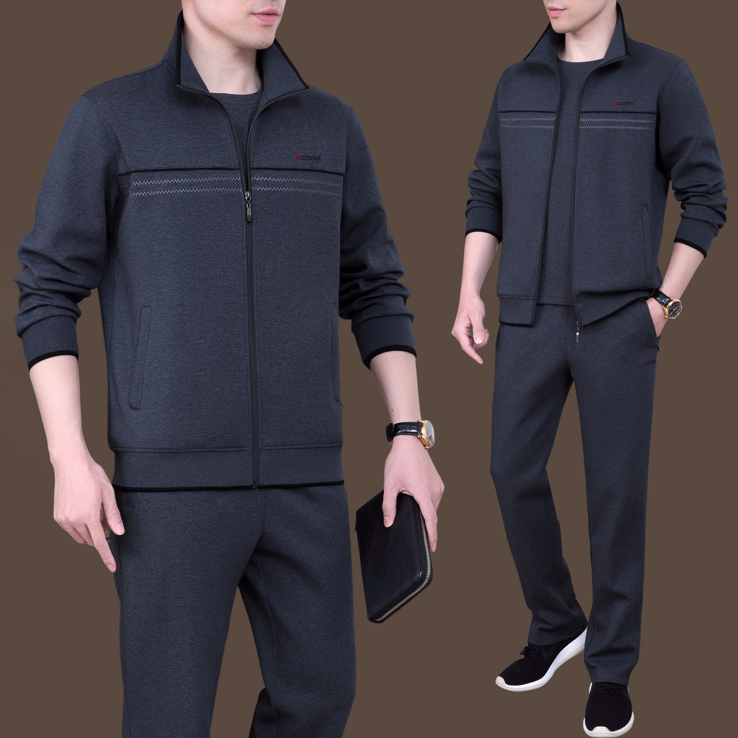 高端休闲运动套装男2025年春秋冬季卫衣外套跑步健身运动服三件套