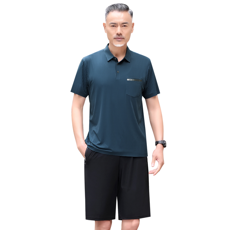 爸爸夏装短袖套装男夏季冰丝t恤