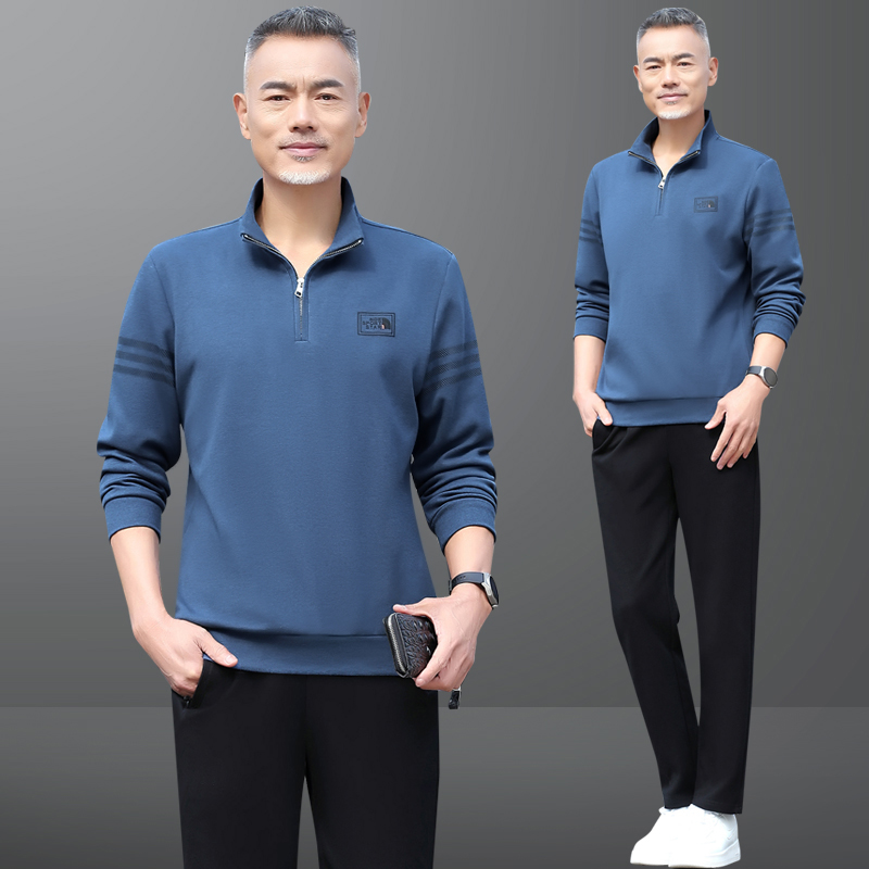 中老年运动套装男士春秋季2025新款休闲服套头长袖爸爸春装两件套