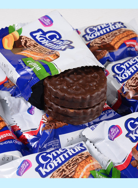 俄罗斯三明治饼干KONTI康吉花生榛子味巧克力进口零食