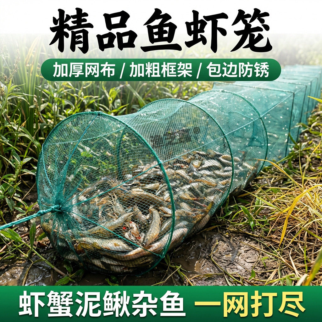 鱼网鱼笼虾笼虾网捕鱼逮虾捕虾螃蟹龙虾黄鳝泥鳅笼抓鱼地网捕虾网