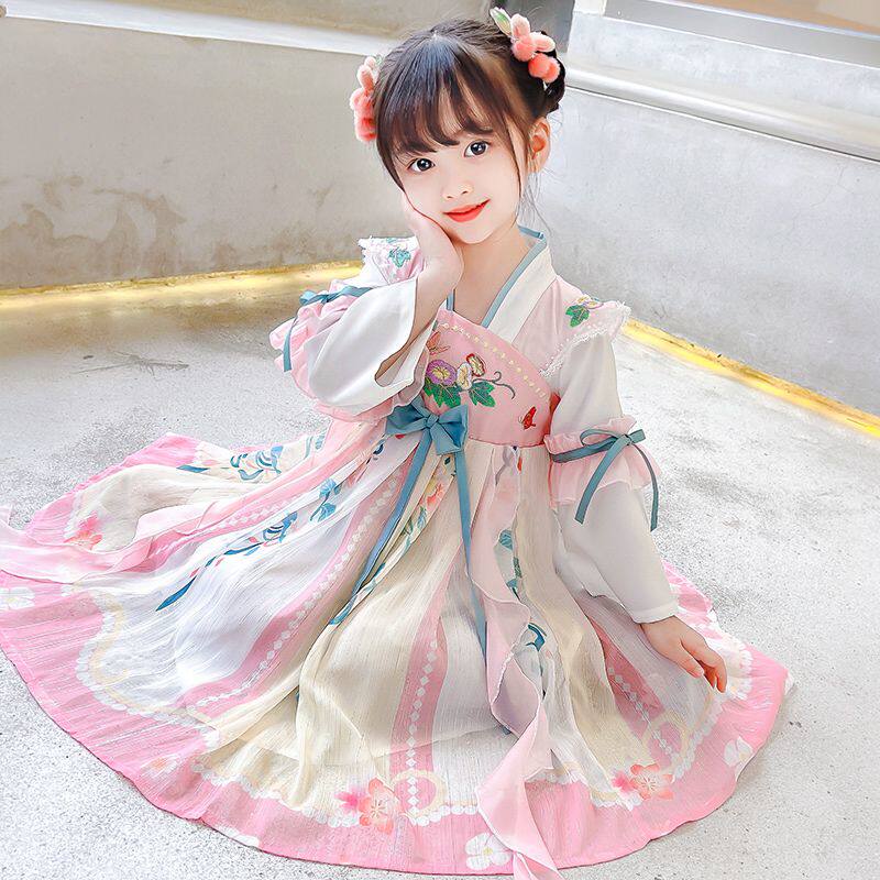 儿童汉服女童超仙古装古风魏晋风儿童汉服连体裙演出装春夏季