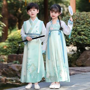 儿童汉服男女童国学古装三字经表演服中国风2025新款朗诵合唱服装