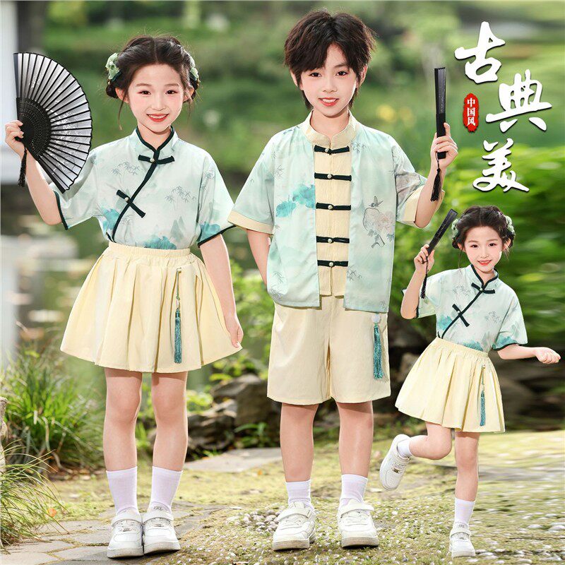 国风古装学生儿童夏季幼儿民国风夏天古风演出宝宝复古夏款中式