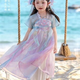 女童汉服2026夏季新款仙气飘逸公主连衣裙儿童古风刺绣海边仙女裙