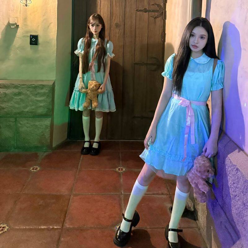 万圣节服装女成人闪灵双胞胎连衣裙恐怖服饰cosplay女巫恶魔装扮