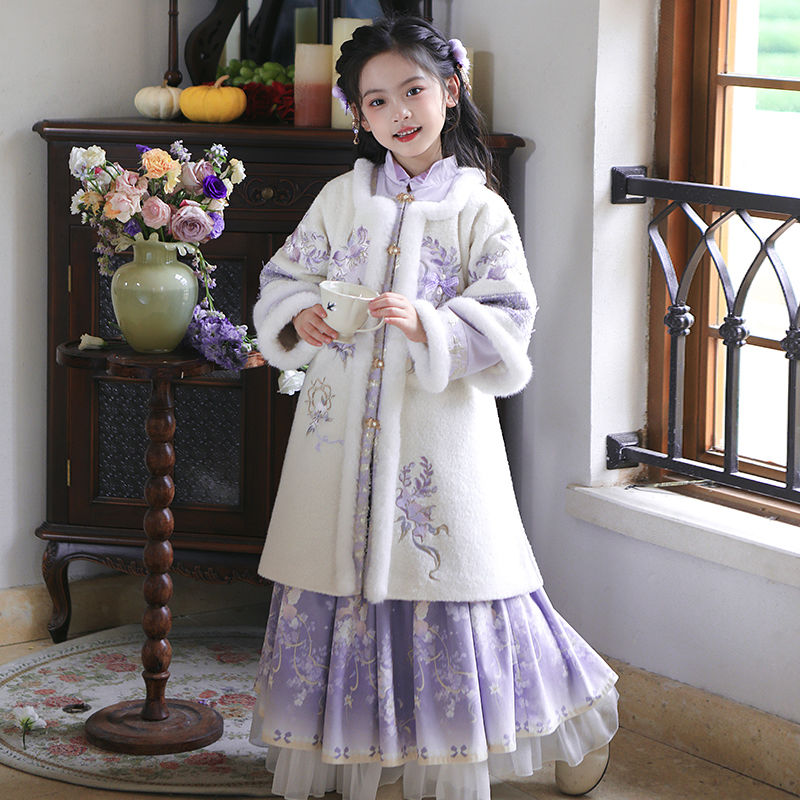 女童汉服唐装拜年服秋冬款儿童古风加绒加厚超仙新年服中国风套装